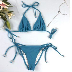 Jonathan Swim Women 2 Piece Halter Top Tie Side Bottom Triangle Bikini Med NWOT